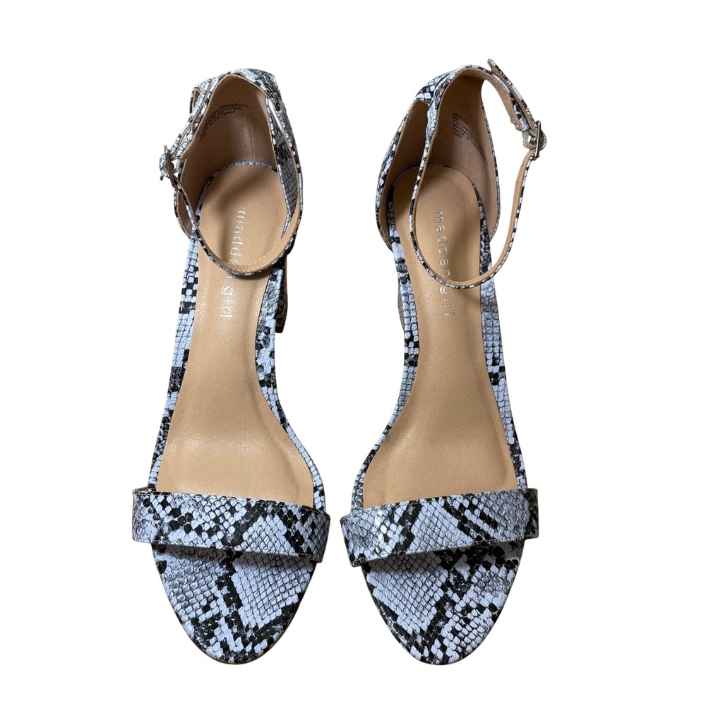 Madden Girl Beella Blue Snakeskin Print Block Heel Ankle Strap Sandals 9M